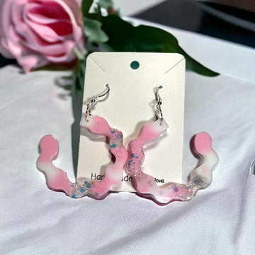 Resin art hoop earrings, sterling silver earrings