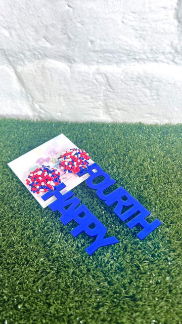 Happy Fourth Seed Bead Acrylic Earrings