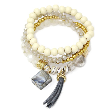 Natural Stone Bead Drop Bracelet Stack