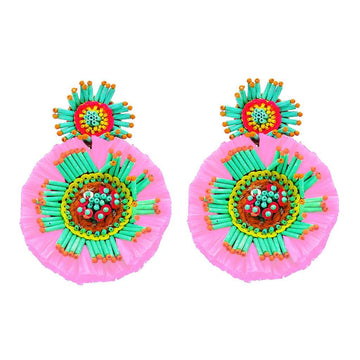 Petal - Seed Bead & Raffia Earrings