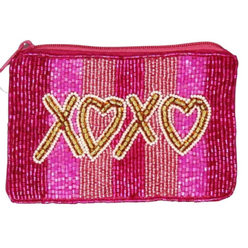 Hearts and Hugs Seed Bead Coin Purse
