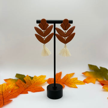 “The Isabelle” Fall Neutral Polymer Clay Earrings with Tassel