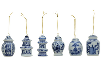 Stoneware Ginger Jar Ornament, Blue & White
