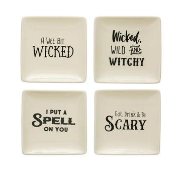 5" Square Stoneware Plate w/ Spooky Saying