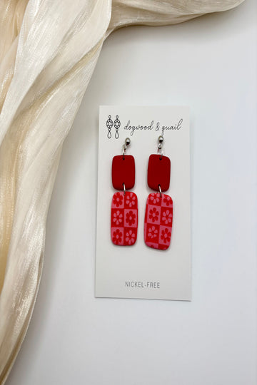 Flower Grid Valentine’s Polymer Clay Earrings