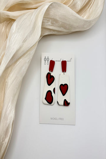 Outlined Hearts Polymer Clay Earrings