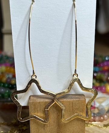 Gold plate long star earrings