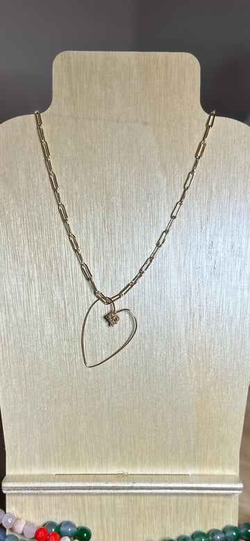 Gold fill paperclip chain with wire heart