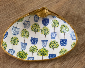Decoupaged X-Large Clam Shell Jewelry/Trinket Dish (Topiaries)