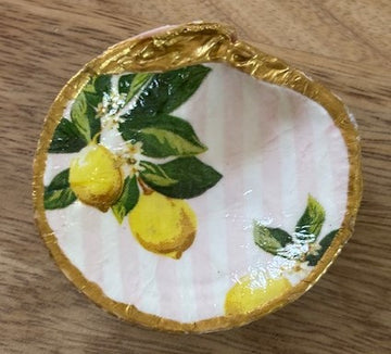 Decoupaged Mini Clam Shell Jewelry/Trinket Dish (Lemons)