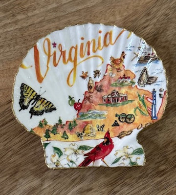 Decoupaged Scallop Shell Jewelry/Trinket Dish - States Collection (Virginia I)