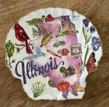 Decoupaged Scallop Shell Jewelry/Trinket Dish - States Collection (Illinois)