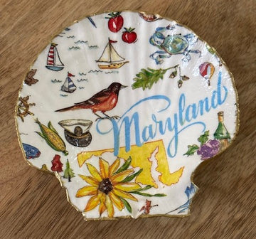 Decoupaged Scallop Shell Jewelry/Trinket Dish - States Collection (Maryland)