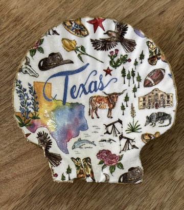 Decoupaged Scallop Shell Jewelry/Trinket Dish - States Collection (Texas)