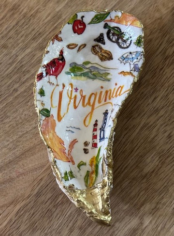 Decoupaged Oyster Shell Jewelry/Trinket Dish - States Collection (Virginia)