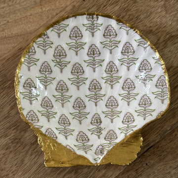 Decoupaged Scallop Shell Jewelry/Trinket Dish - Floral Pattern