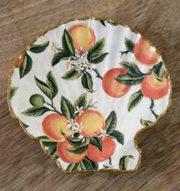 Decoupaged Scallop Shell Jewelry/Trinket Dish - Peaches