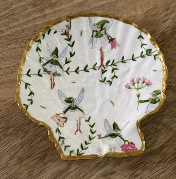 Decoupaged Scallop Shell Jewelry/Trinket Dish - Fairies