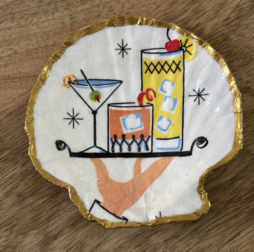Decoupaged Scallop Shell Jewelry/Trinket Dish - Cocktails!