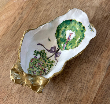 Decoupaged Oyster Shell Jewelry/Trinket Dish - Topiary