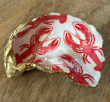 Decoupaged Oyster Shell Jewelry/Trinket Dish - Lobsters