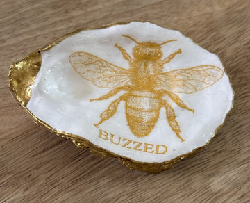 Decoupaged Oyster Shell Jewelry/Trinket Dish - "Buzzed"