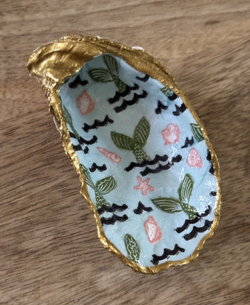 Decoupaged Oyster Shell Jewelry/Trinket Dish - Mermaid Tales