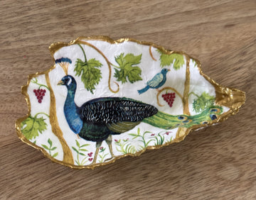 Decoupaged Oyster Shell Jewelry/Trinket Dish - Peacock