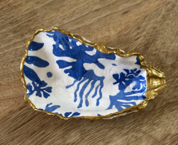 Decoupaged Oyster Shell Jewelry/Trinket Dish - Blue Coral