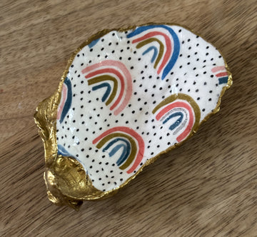 Decoupaged Oyster Shell Jewelry/Trinket Dish - Rainbows