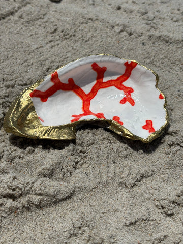 Oyster Shell Trinket/Jewelry Dish - Coral