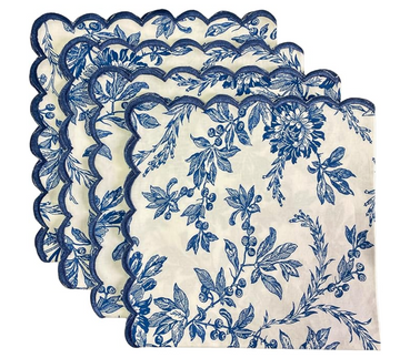 Handcrafted Block Print Napkin with Scalloped Embroidered Edge