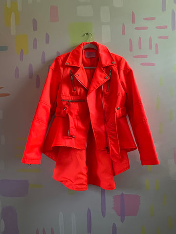 Azalea Wang Neon Orange Belted Peplum Jacket-Size L