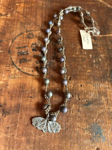 Pewter Moth Butterfly Pendant Necklace