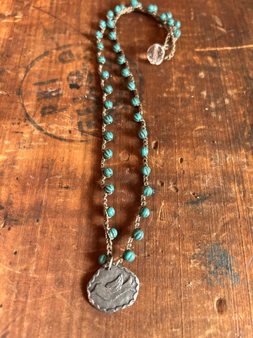 Pewter Folk Bird Pendant Necklace