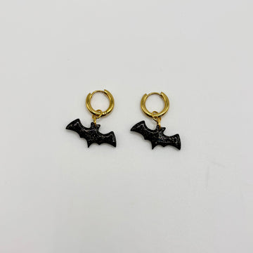 Glittery Bat Polymer Clay Hoop Earrings