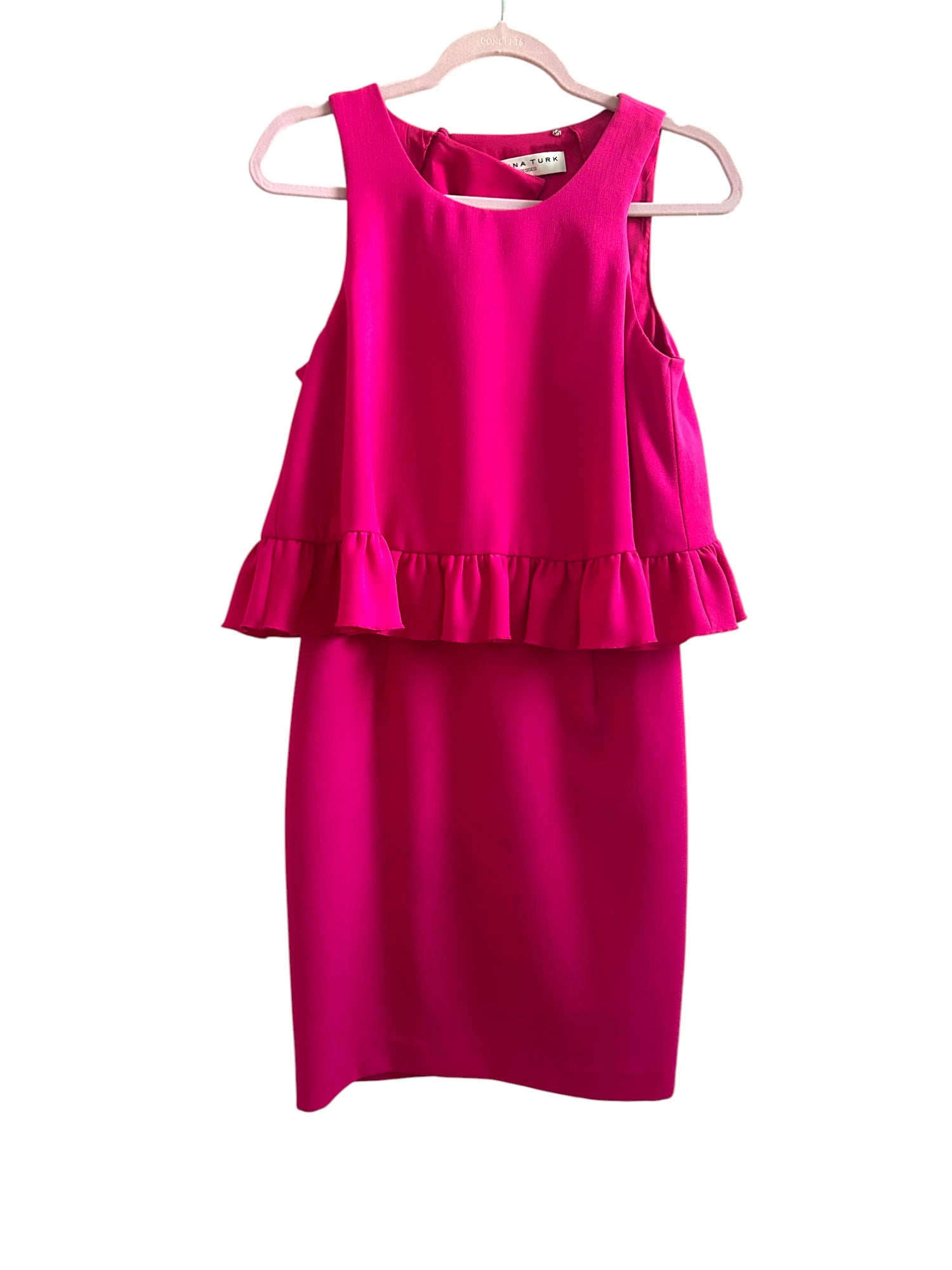 Trina Turk Hot Pink Sleeveless Ruffle Open Back Crepe Formal Dress Siz