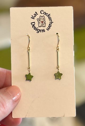 Green Star Drop Earrings