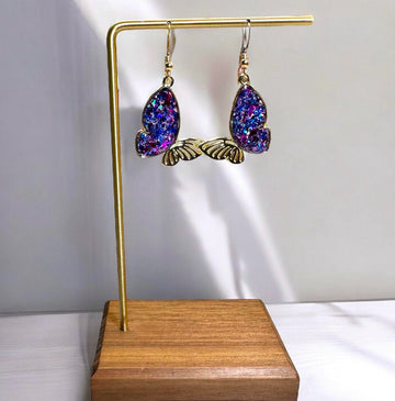 Butterfly Stained Glass Earrings, Gold Filled