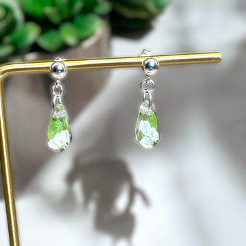 Dried Flower stud dangle sterling silver resin earrings, sterling silver earrings