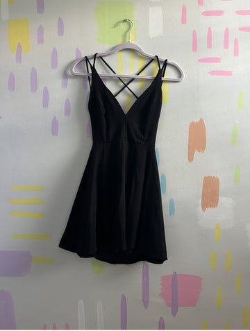 Lulus Black Strappy Deep-V Fit & Flare Dress - Size Small