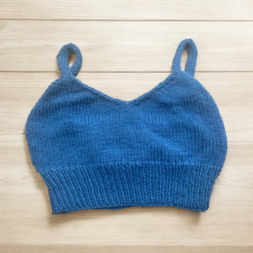 Hand Knit Crop Top: Small, blue