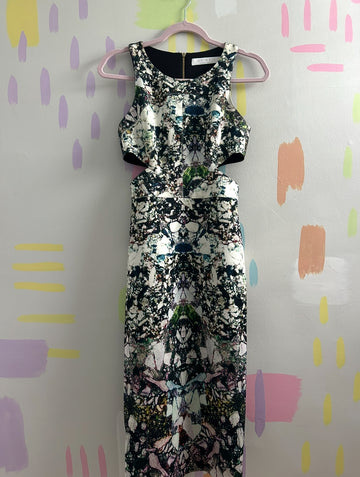 Hunter Bell Black & Multi-Color Abstract Print Cut-Out Dress - Size 0