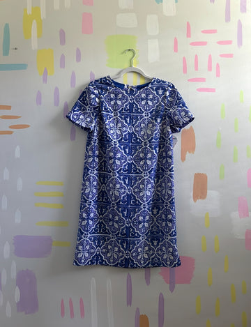 The Limited Blue and White Tile Print Shift Dress - Size Small