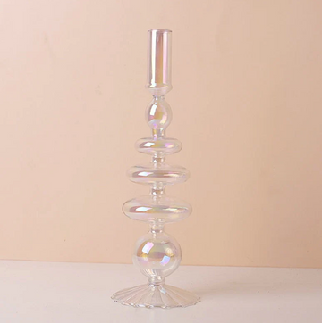 Rainbow Iridescent Bubble Blown Glass Candle Holder