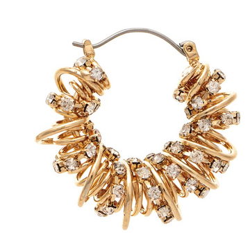 Gold Wired Crystal Dot Chunky Hoop Earring