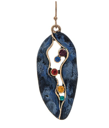 Gold Blue Oval Multi Crystals Artisan Earring