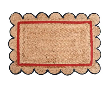 Scalloped Jute Rug Red and Blue