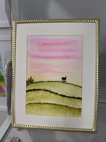 House on hill watercolor