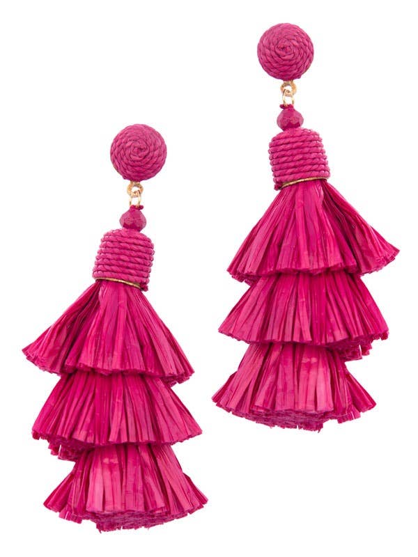 Pink 3-Tier Seagrass Earrings